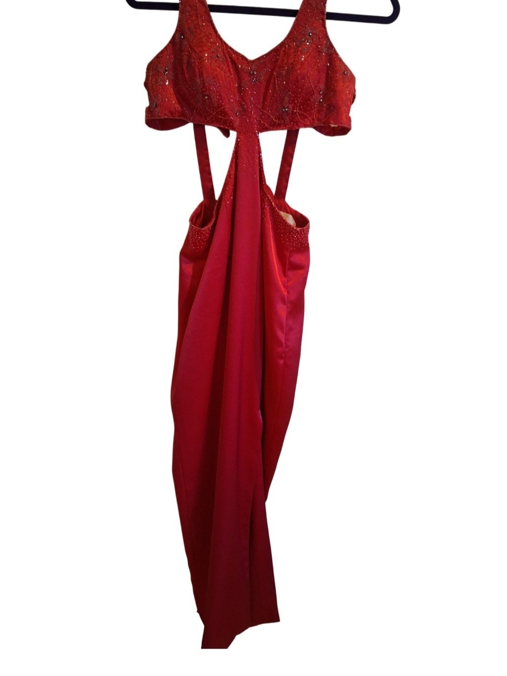 Precious Formals Hot Pink Satin Evening Dress with Beaded Detail